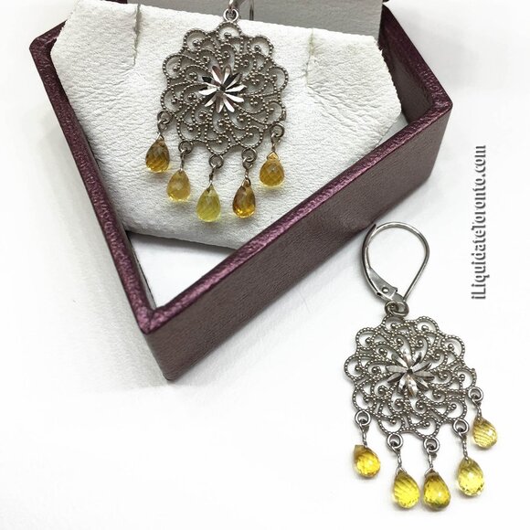 ✨ BRAND NEW NEVER WORN 14K White Gold Natural Yellow Sapphire Briolette Earrings - Picture 1 of 12